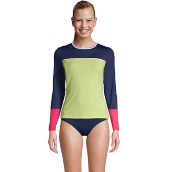 Lands' End Tops - LANDSEND Wms Long  Torso SunShade UPF 50 Long Sleeve Relaxed Rash Guard Swim Tee